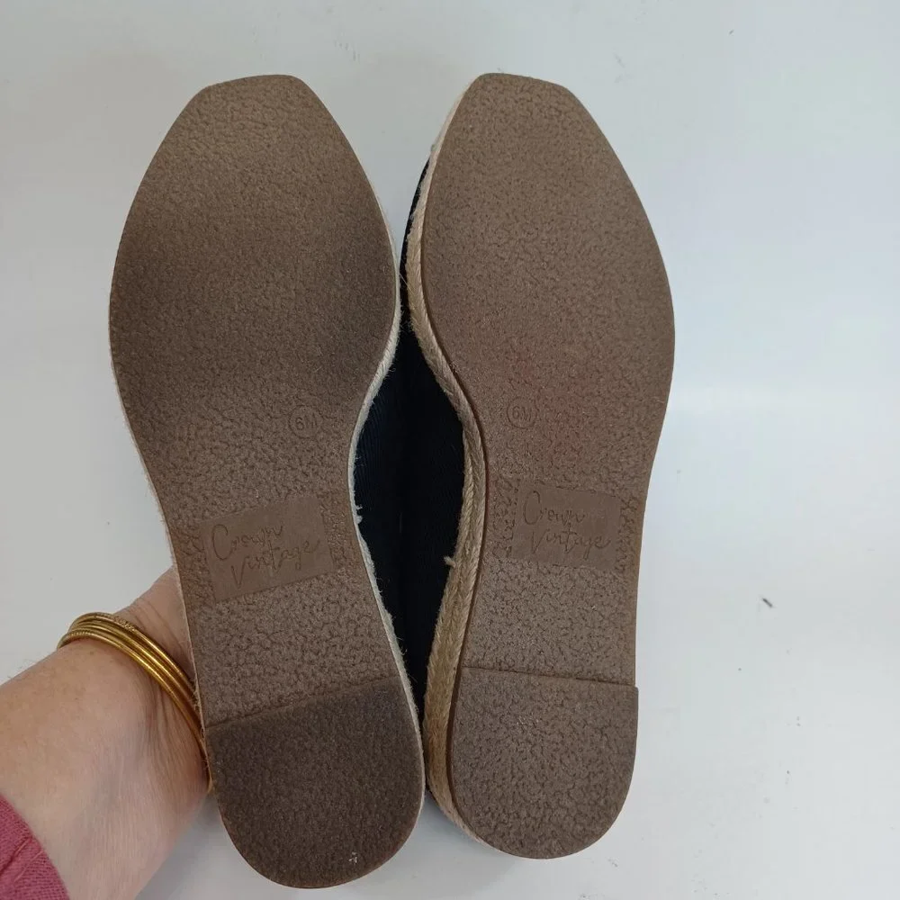 Crown Vintage Espadrille Slides Black Canvas Slip On Womens 6‎ M